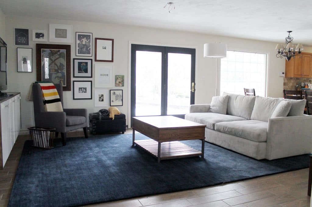 gray neutral rug living room