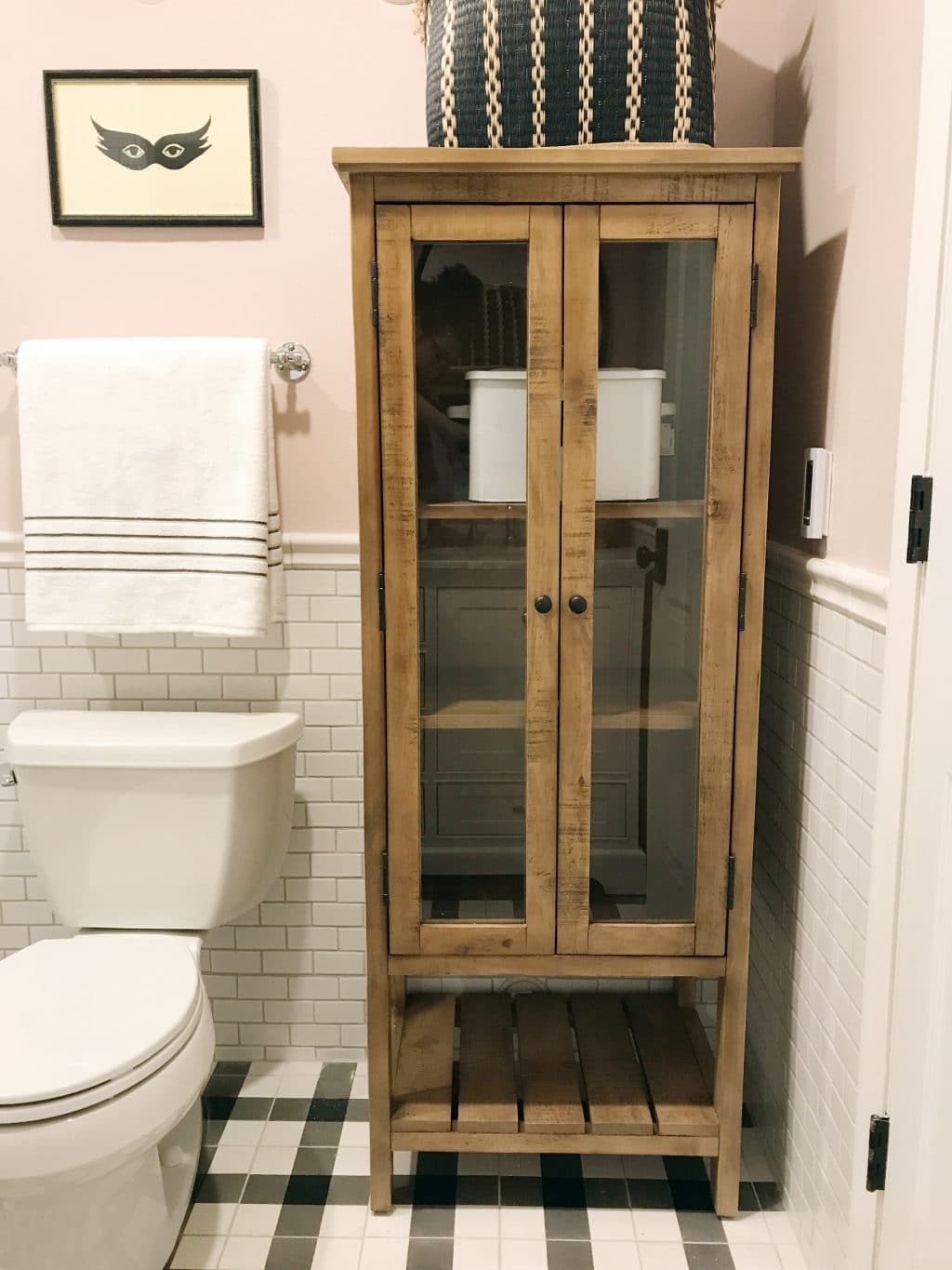IDEALHOUSE Bathroom Cabinet, Freestanding Floor Linen Storage Cabinet, Kitchen Pantry Storage Cabinet with Glass Doors & Adjustable Shelves