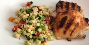 Salt & vinegar chicken with a grilled corn salad.