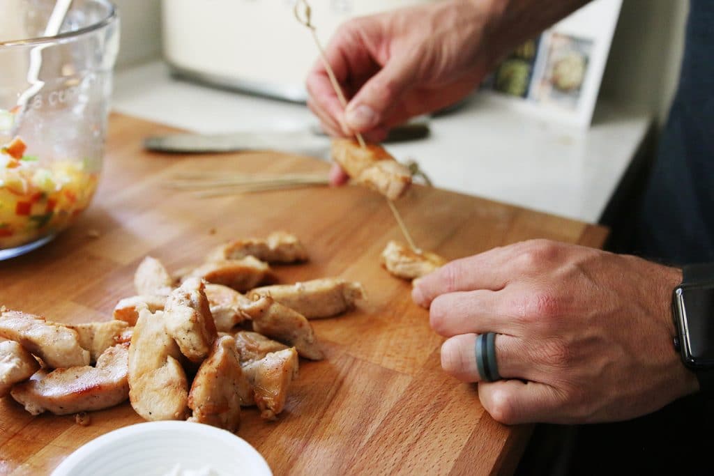 Skewering chicken