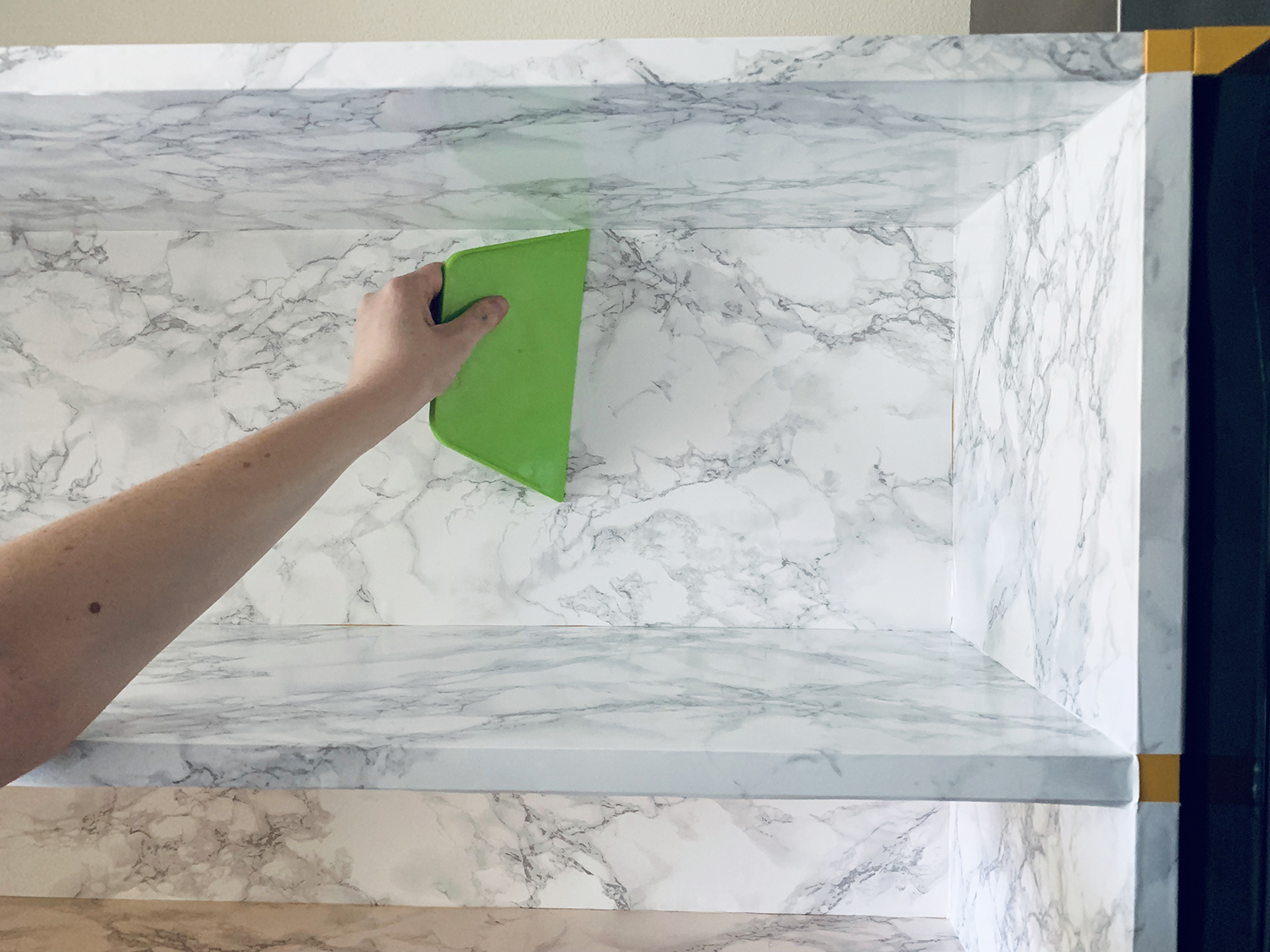 Renter DIY: Adding Marble Contact Paper to Open Shelves - Chris
