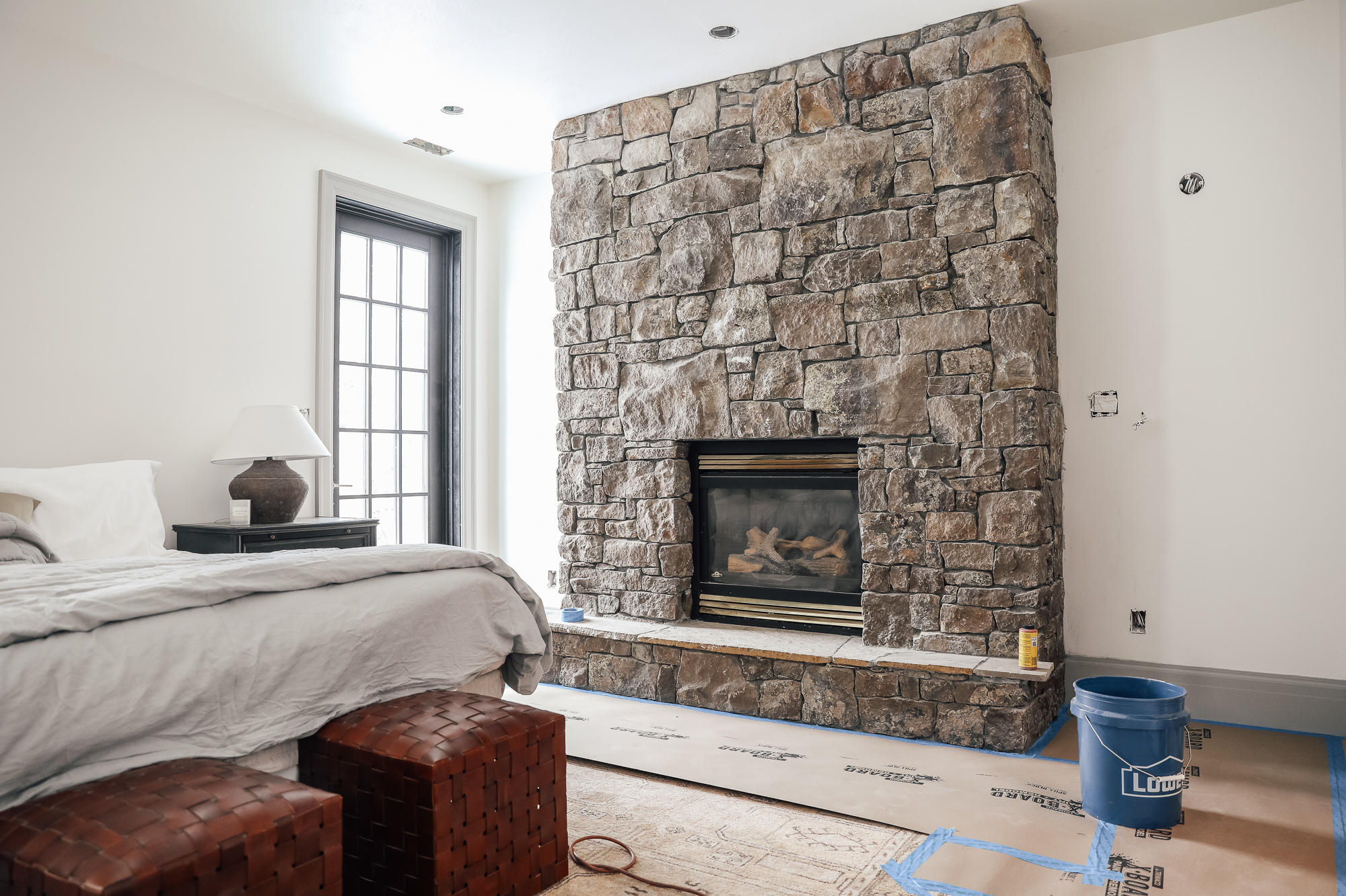 cobblestone fireplace