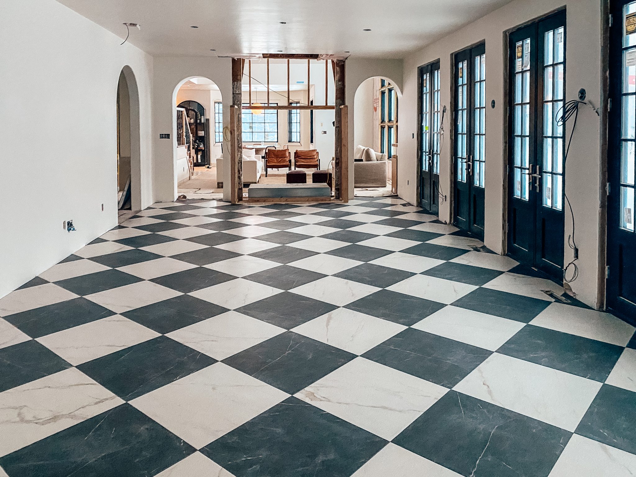 checkerboard tile living room