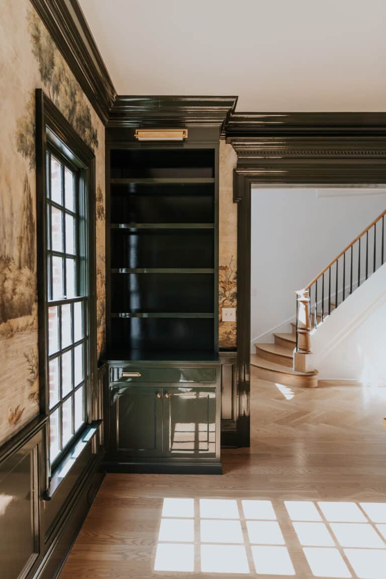 Revealing the High Gloss, Custom Built-in Cabinetry in the Study - High End Apartment Cabinetry Installation