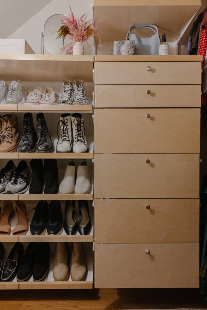 Elfa closet system in Greta's closet
