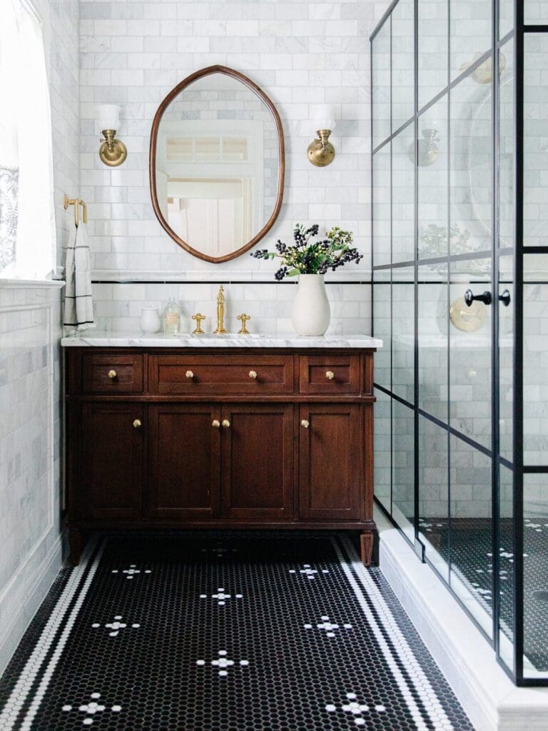 Greta's Moody Modern Traditional Girl's Bathroom