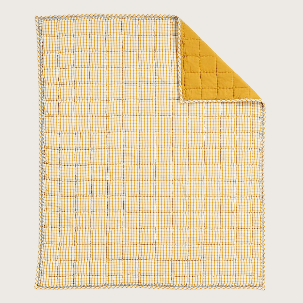 Yellow Windowpane Plaid Organic Cotton Baby Crib Quilt
