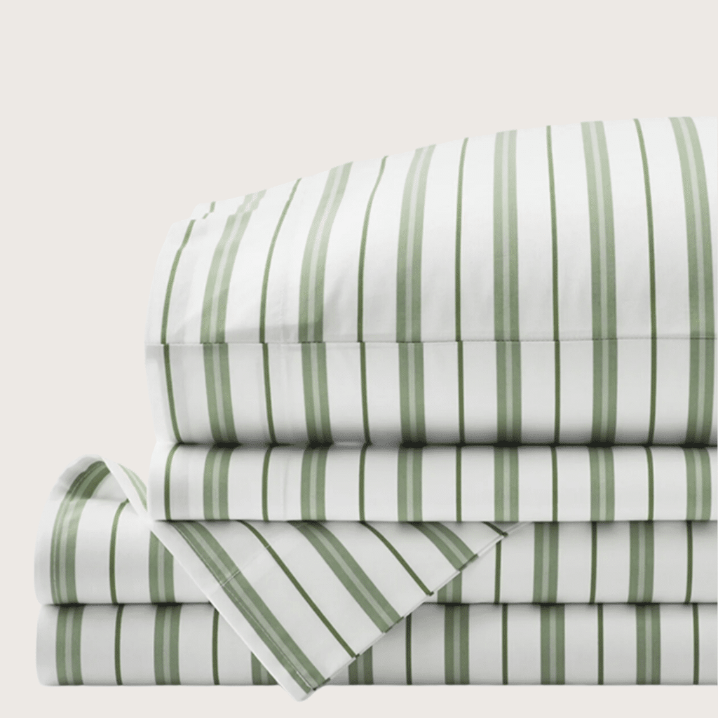 Vertical Stripes Classic Cool Organic Cotton Percale Bed Sheet Set - Moss, Twin