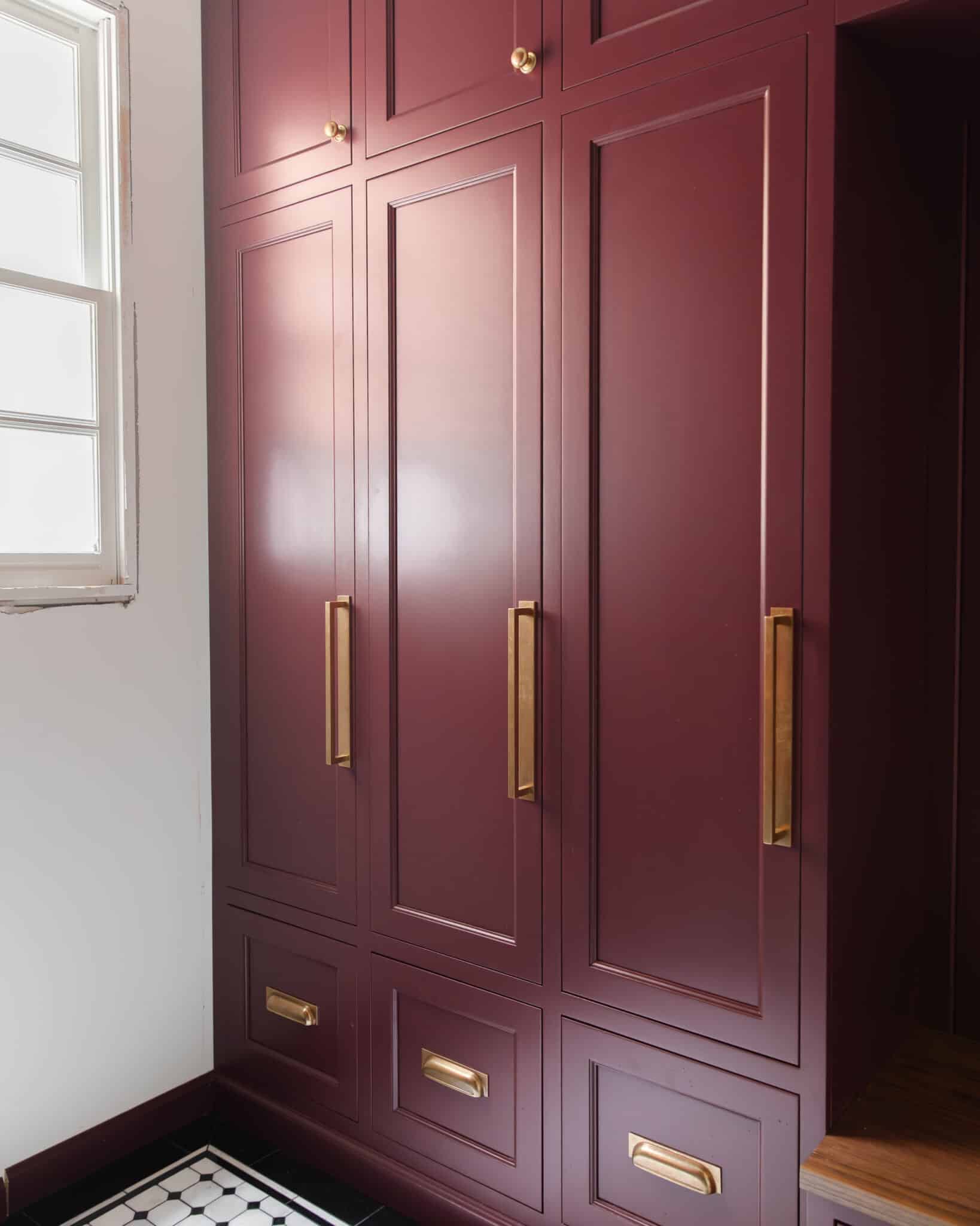 Chris Loves Julia | Red lockers in the mudroom