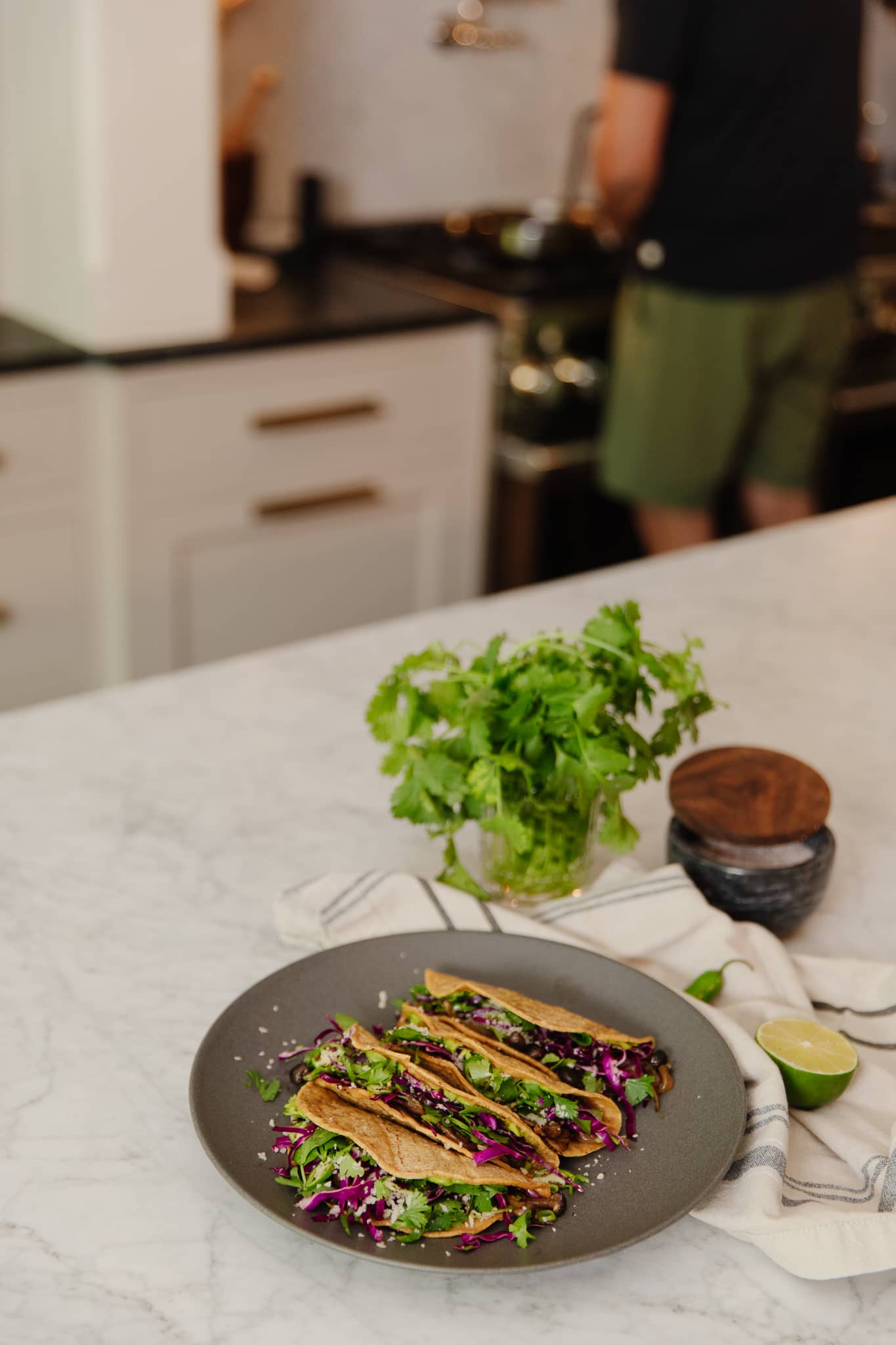 Chris Loves Julia | Vegan mushroom tacos with cilantro and red cabbage slaw