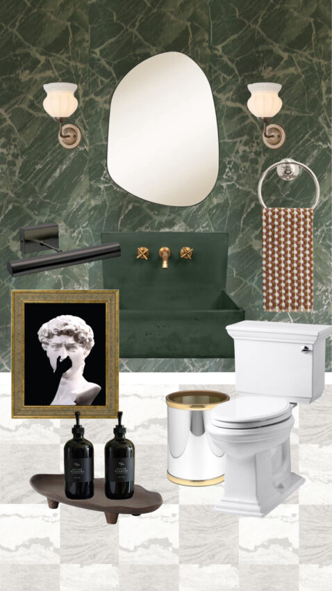 Mood Board: Powder Bath Using Our New Jade Peel-and-Stick Wallpaper From CLJ x WallPops!