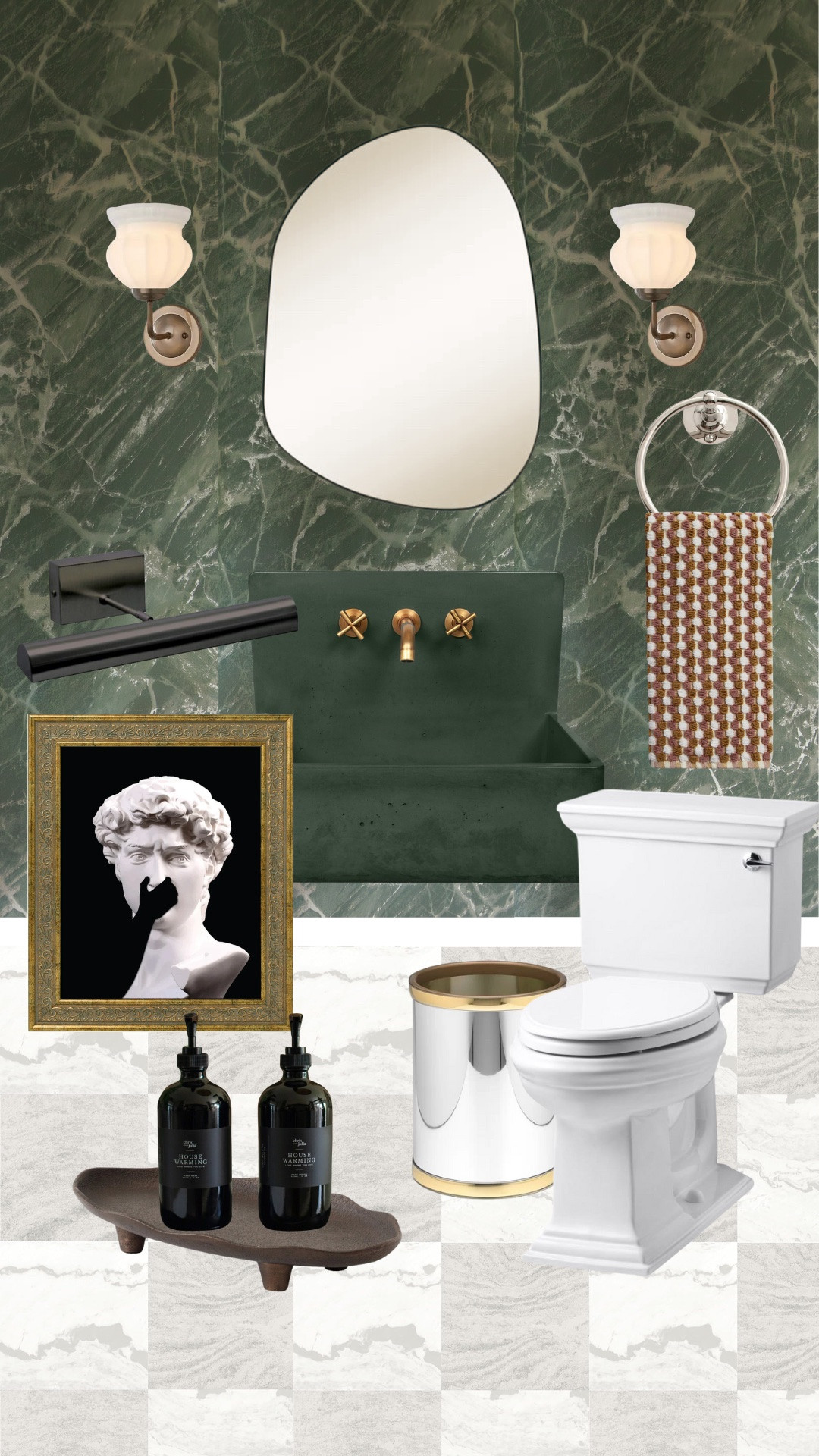 Mood Board: Powder Bath Using Our New Jade Peel-and-Stick Wallpaper From CLJ x WallPops!
