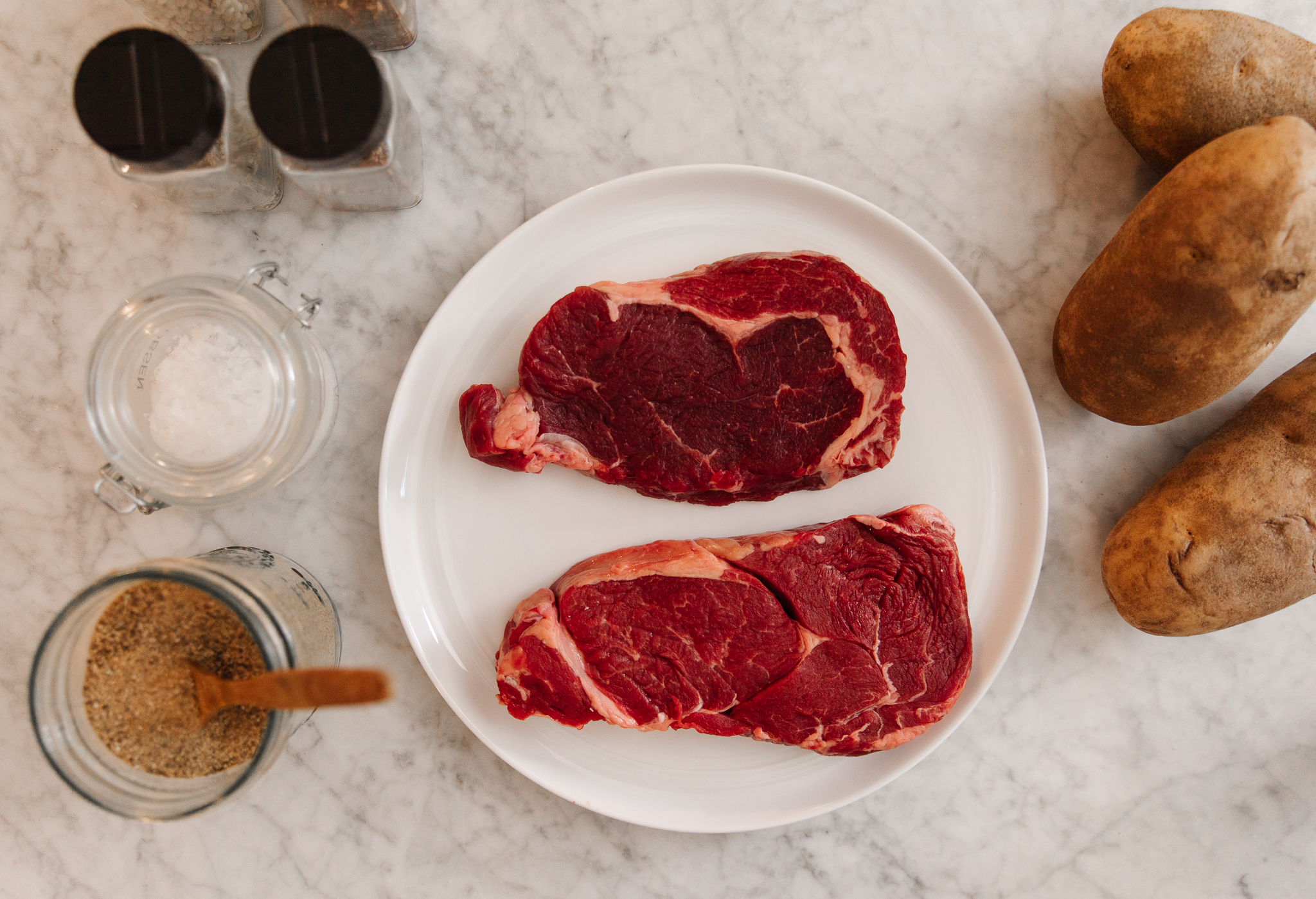 Chris Loves Julia | Flatlay of the components for Steak Frites