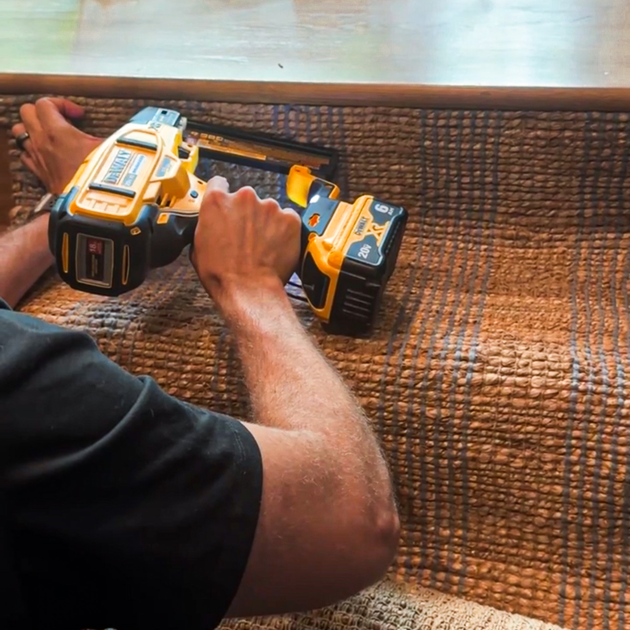 Chris Loves Julia | Chris installing the stair runner at the top riser