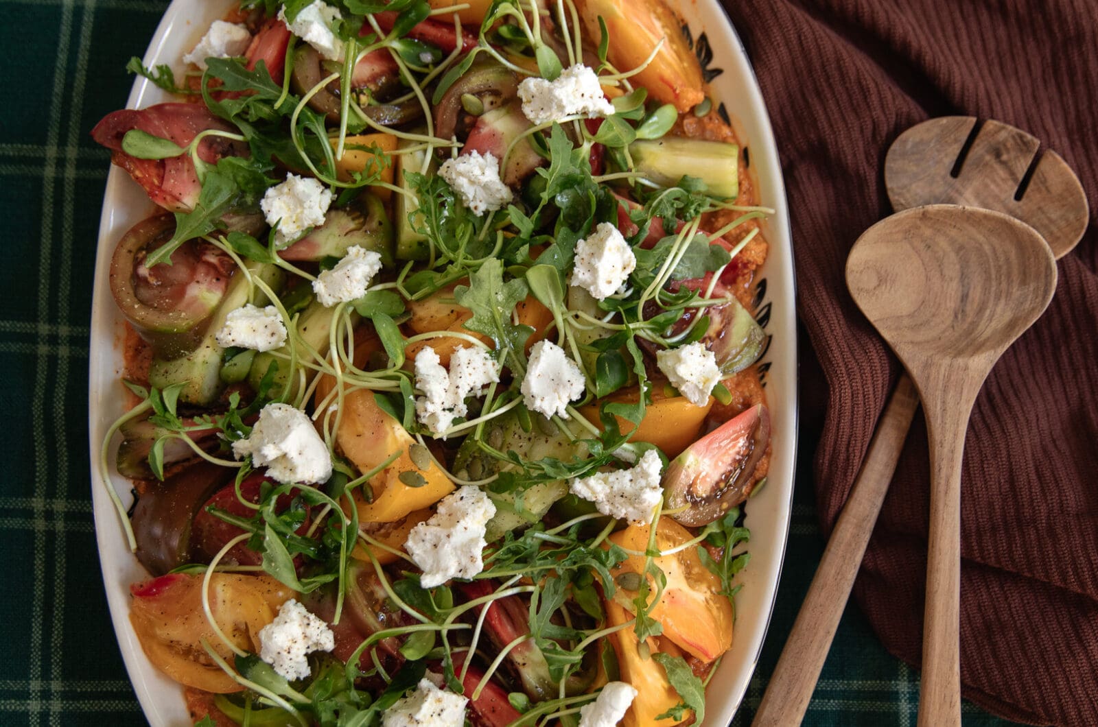 10-Minute Tomato Salad with Red Pepper Dressing and Chevre