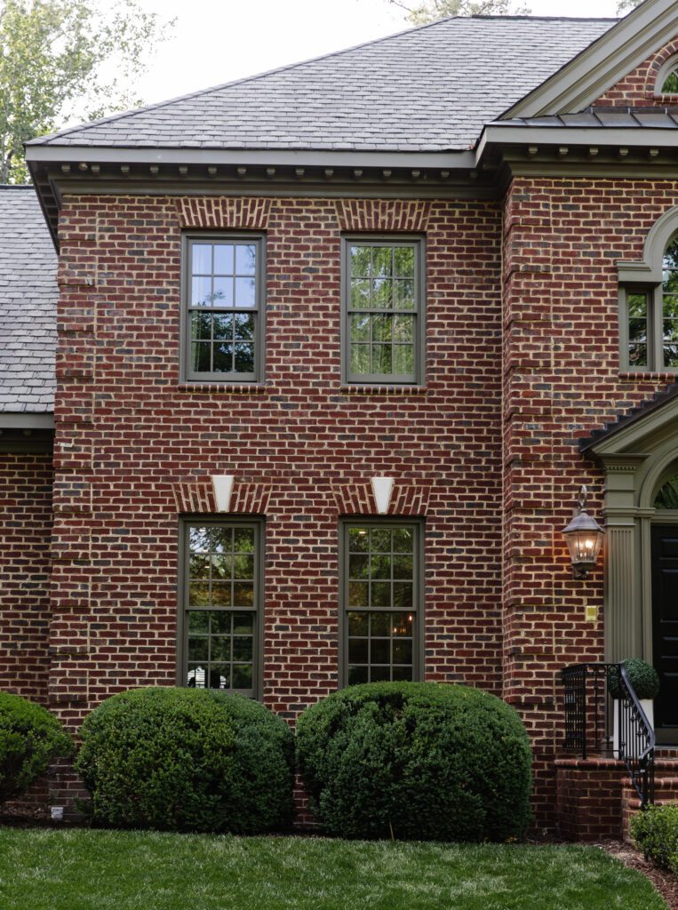 Mushroom brown trim paint color on brick home