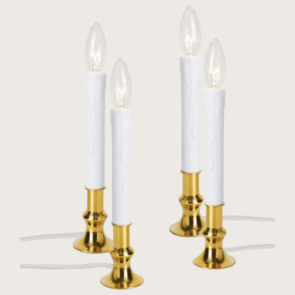 4 plug-in window candles with gold bases