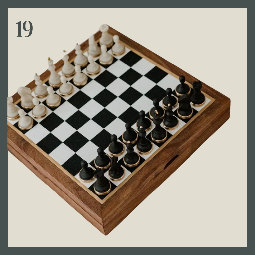 Handmade chess set on a walnut board