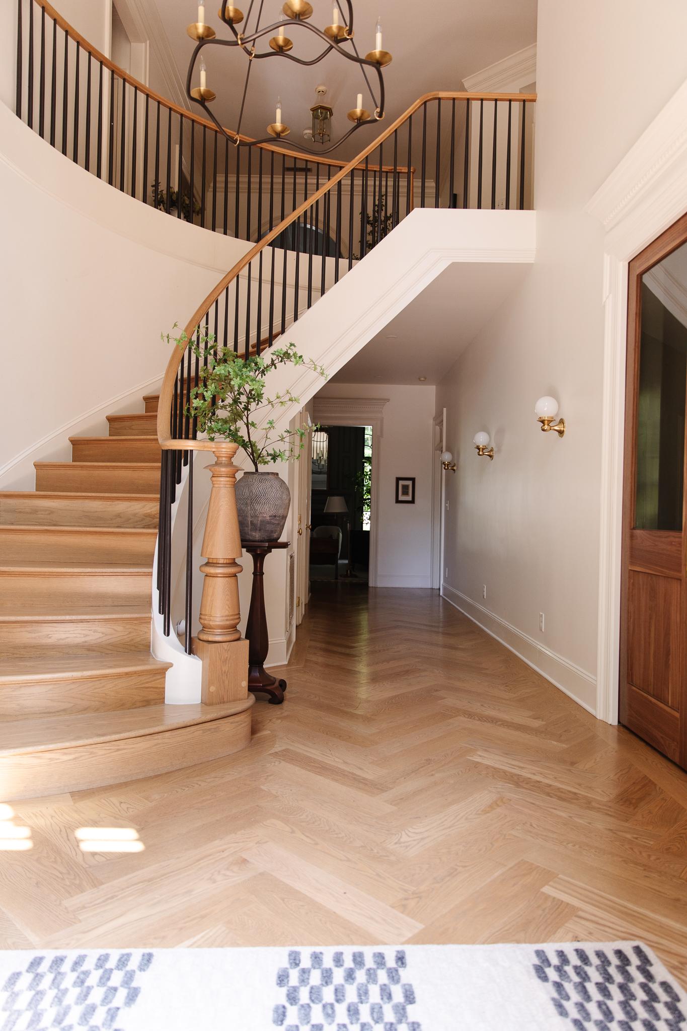 The entryway of the Modern Colonial home in North Carolina