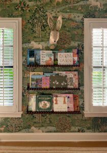 CLJ x Pottery Barn Book Ledges on a whimsical wallpaper background