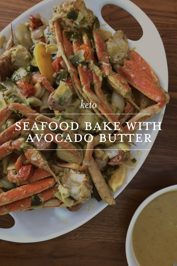 Seafood Bake with Avocado Butter Sauce