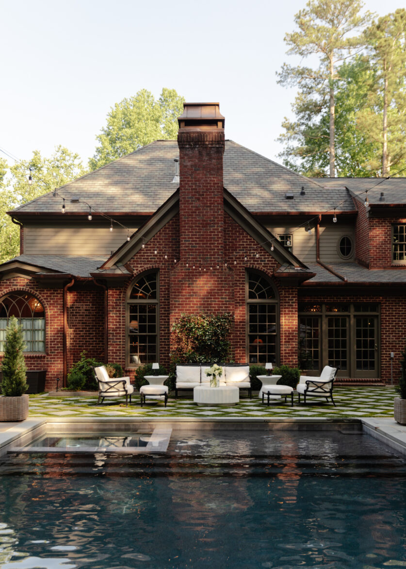 Backyard pool for a moody, modern, traditional home
