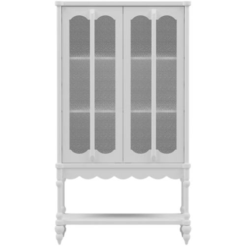 Wayfair Bathroom Linen Cabinet With Begonia-Style Tempered Glass Doors And Rubber Solid Wood Legs storage armoire white scallop