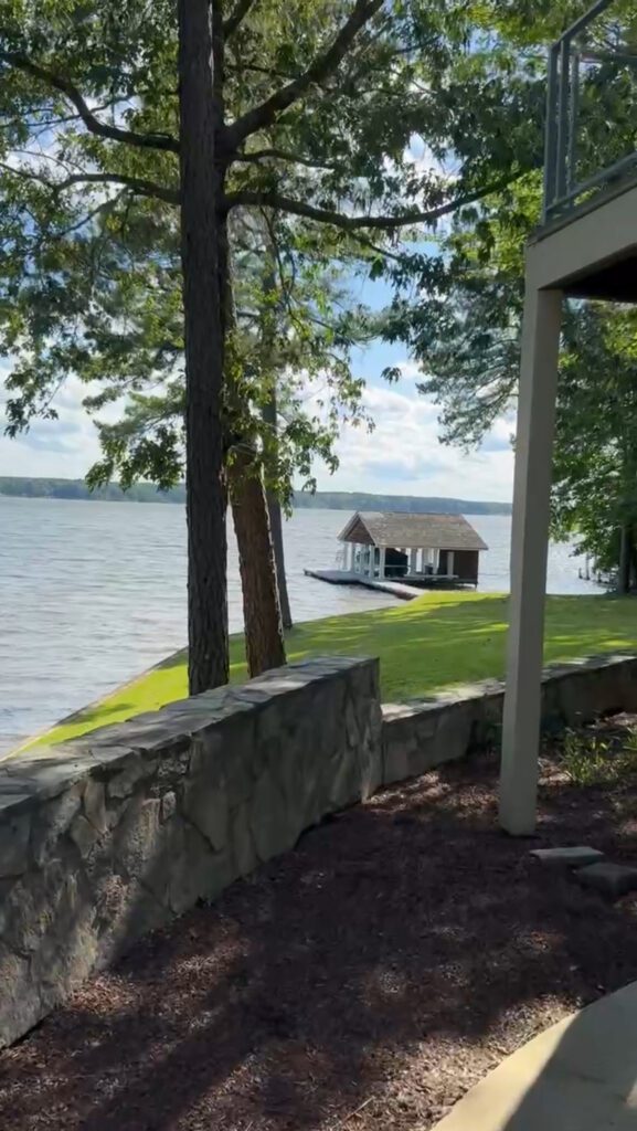 A walk-out deck overlooking a lake
