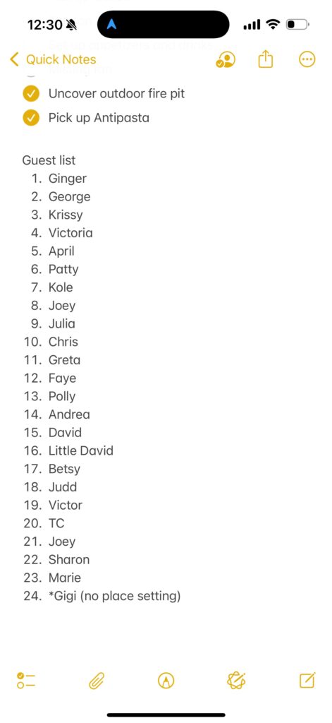 Party planning guest list