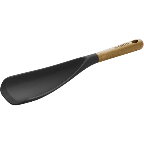 STAUB Multifunction Spatula Spoon, Great for Both Cooking and Serving Durable BPA-Free Matte Black Silicone, Acacia Wood Handles, Safe for Nonstick Cooking Surfaces