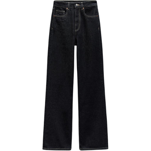 Zara US FULL LENGTH TRF HIGH RISE WIDE LEG JEANS denim
