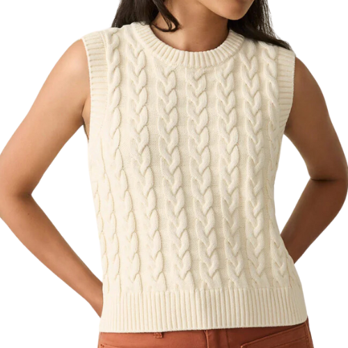 Faherty Sunwashed Sweater Vest cream cable knit