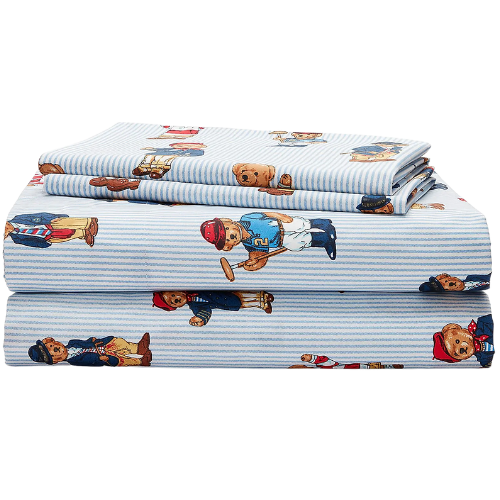 Striped Ralph Lauren sheets Polo teddy bear