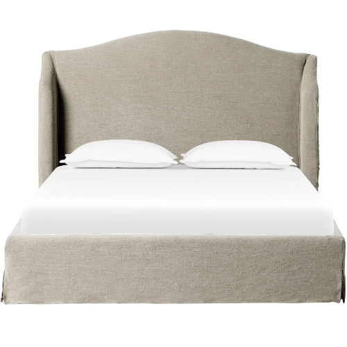 Kathy Kuo Home Maddie Modern Grey Upholstered Linen Slipcovered Wingback Bed