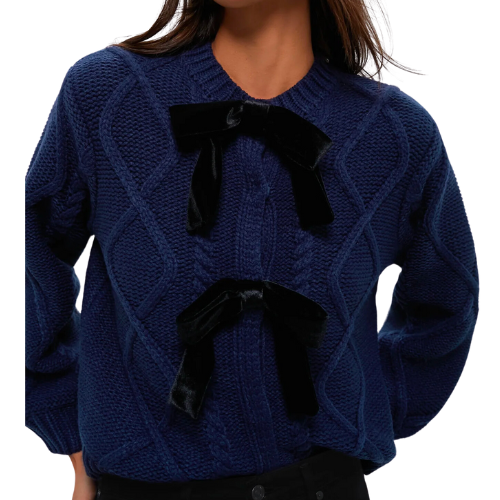 Tuckernuck Navy Velvet Bow Bea Cardigan