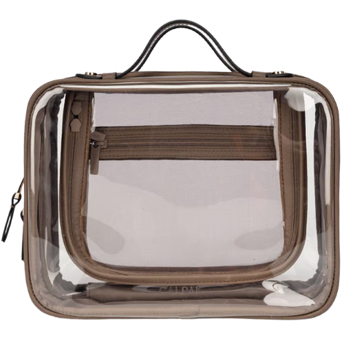 CALPAK Large Clear Cosmetics Case in Mocha