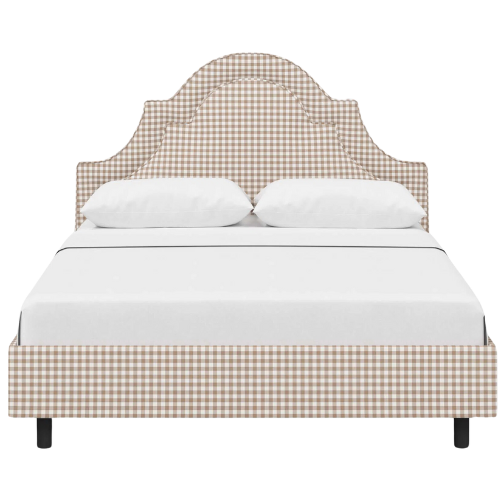 Wayfair North America Knipe Upholstered Scalloped Bed brown gingham