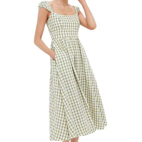 Tuckernuck (US) sage gingham midi cap sleeve dress