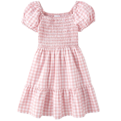 The Children's Place Girls' Short Sleeve Smocked Summer Dresses gingham pink