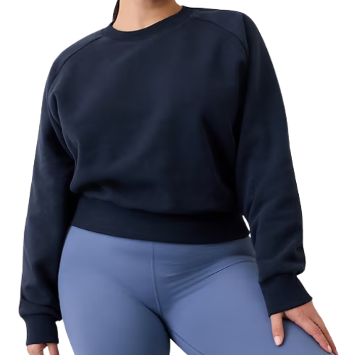 Athleta Forever Fleece Relaxed Crew Sweatshirt navy blue