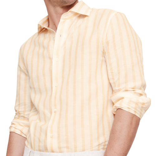 Banana Republic (US) Slim-Fit Linen-Cotton Dress Shirt with Cutaway Collar striped yellow