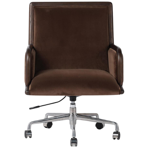 Kathy Kuo Home Sullivan Rustic Brown Velvet Upholstered office chair swivel task