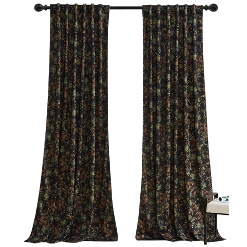 StangH Black Velvet Floral Curtain Panels