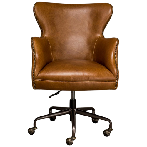 Kathy Kuo Home Alexander Light Brown Upholstered Leather Desk Office Task Chair