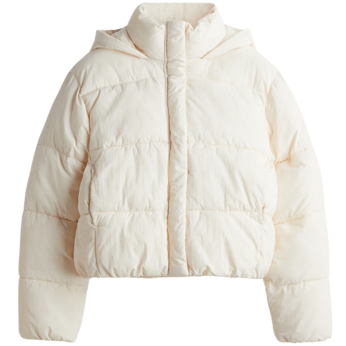 Hooded Puffer Jacket Coat - Cream - Ladies