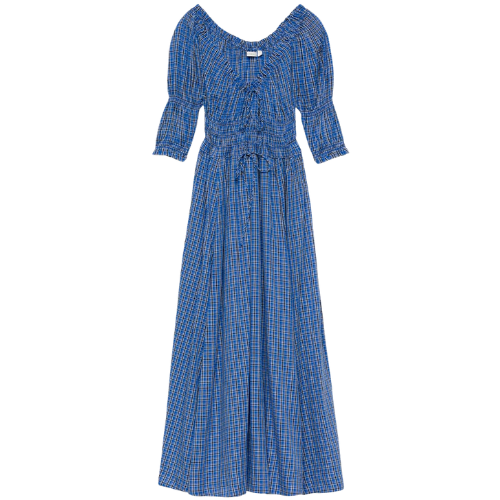 ISCHIA DRESS IN CASSIS CHECK blue midi