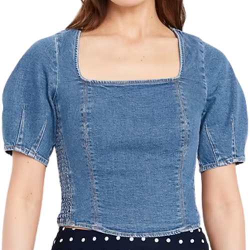 Square-Neck Denim Crop Top