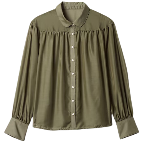 Gap Oversized Sheer Shirt Silk Green Button Down Blouse Top