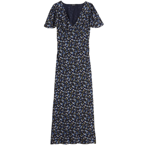 Seamed Flutter Sleeve Maxi Dress