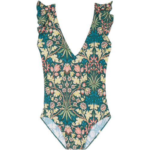 Summersalt The Ruffle Backflip William Morris pattern swimsuit onepiece